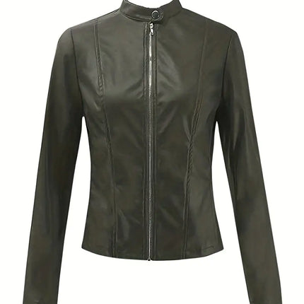 biker leather jacket womens::bike jacket for women::Street Style Jacket::faux leather jacket for women::zip up jacket with collar
