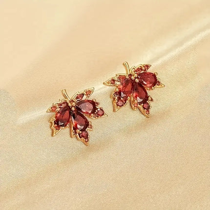 Maxbell Fashionable Red Maple Leaf Stud Earrings: Elegant & Chic for Everyday Elegance