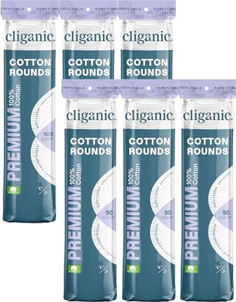 Cliganic Premium 100% Cotton Makeup Remover Pads 540 Count, (Pack of 6)