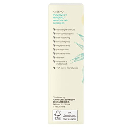 Aveeno Positively Mineral Sensitive Skin Daily Sunscreen Lotion for Face, Broad Spectrum SPF 50 with 100% Zinc Oxide, Lightweight & Non-Comedogenic Facial Sunscreen, Travel-Size, 2 fl. oz