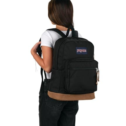 JanSport Right Pack Backpack - Travel, Work, or Laptop Bookbag with Leather Bottom, Black