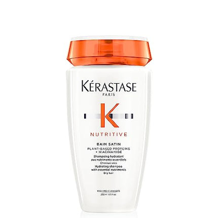 Kerastase Nutritive Bain Satin Shampoo | Gently Cleanses & Replenishes Moisture for Soft, Shiny Hair | With Plant-Based Proteins & Niacinamide | For Fine to Medium Dry Hair