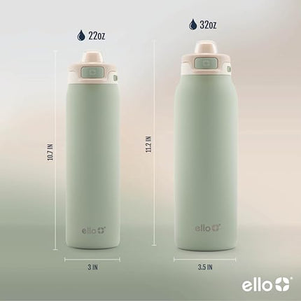 Ello Pop & Fill 32oz Stainless Steel Water Bottle with QuickFill Technology, Double Walled and Vacuum Insulated Metal, Leak Proof Locking Lid, Sip and Chug, Reusable, BPA Free, Pistachio