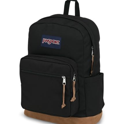 JanSport Right Pack Backpack - Travel, Work, or Laptop Bookbag with Leather Bottom, Black