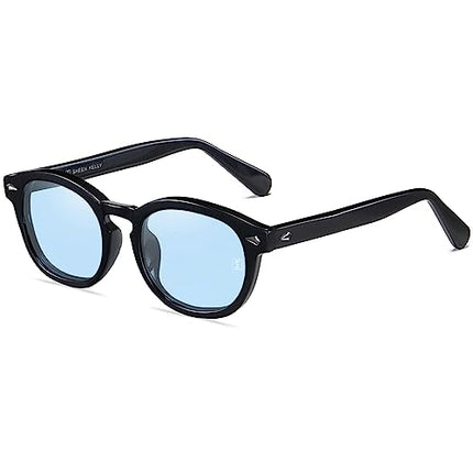 SHEEN KELLY Retro Round Sunglasses Women Men Vintage Trendy Classic Oval Colorful Summer See Through Tinted Blue Lens Circle Eyewear