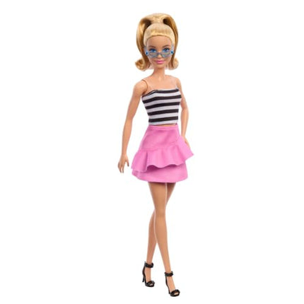 Buy Barbie Fashionistas Doll #213, Blonde with Striped Top, Pink Skirt & Sunglasses, 65th Anniversary Collectible Fashion Doll in India