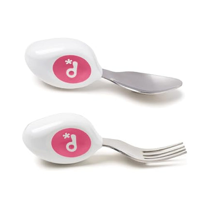 doddl Toddler Utensils, Ergonomic Fork and Spoon Set for Self Feeding, Stainless Steel Silverware for 1-3 Year Olds, BPA Free, Dishwasher Safe (Magenta)