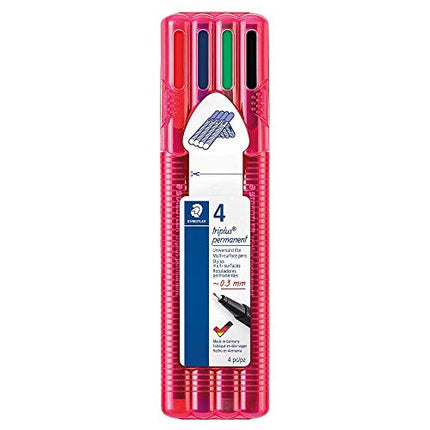 STAEDTLER 331 triplus permanent fineliners, 0.3mm tip - box of 4 pens in assorted colours