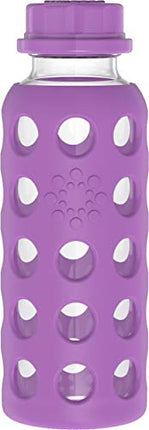 Lifefactory 9-Ounce BPA-Free Glass Water Bottle with Flat Cap and Silicone Sleeve, Grape