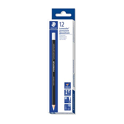 STAEDTLER 108 20-0 Lumocolor Glasochrom Permanent Dry-Marker Pencil - White (Box of 12)