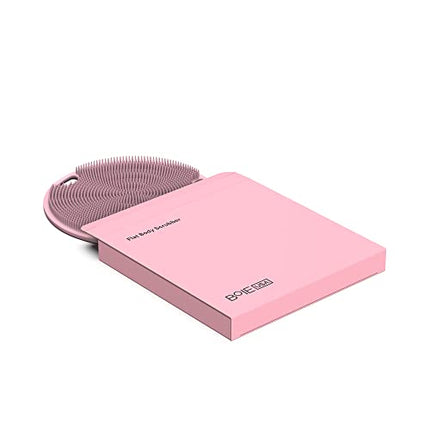 Boie USA Flat Body Scrubber - Soft Silicone-Like Exfoliating Shower Scrubber & Body Cleansing Brush - Stick-to-Wall Loofah Replacement - Antimicrobial Body Exfoliator for All Skin Types - Pink
