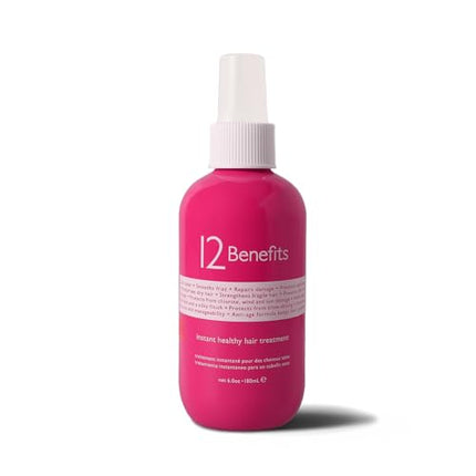 12 Benefits Instant Healthy Hair Treatment - Leave In Conditioner Spray with Quaternium 39 and Silk Fibre Protein - Smooths Frizz, Strengthens & Repairs Damaged Hair - Made in USA, (6 Fl Oz)