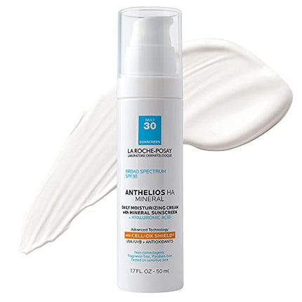 La Roche-Posay Anthelios 100% Mineral Sunscreen Moisturizer with Hyaluronic Acid, Broad Spectrum SPF 30 Face Sunscreen with Zinc Oxide & Titanium Dioxide, 1.7 fl. oz.