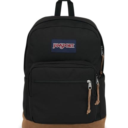 JanSport Right Pack Backpack - Travel, Work, or Laptop Bookbag with Leather Bottom, Black