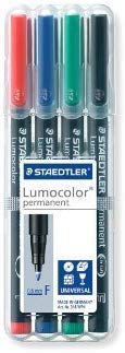 STAEDTLER 4 X Lumocolor Overhead Projection Markers, Fine Point, Assorted, 4 per Set (318-WP4)