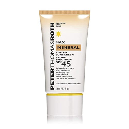 Peter Thomas Roth | Max Mineral Tinted Sunscreen Broad Spectrum SPF 45 | Tinted Moisturizer with SPF, Water-Resistant Mineral Sunscreen For Sensitive Skin, 1.7 Fl Oz. (Pack of 1)