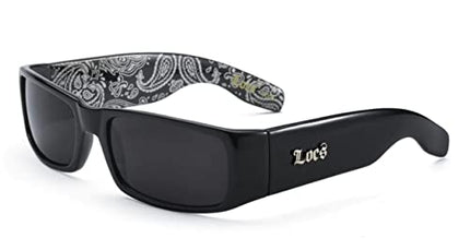 Locs Mens Hardcore Wrap Around Sunglasses with Bandana Print Inside, Black - Black Inside, Medium