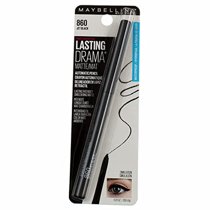 Maybelline Eyestudio Lasting Drama Waterproof Matte Gel Pencil Black Eyeliner Makeup, Jet Black, 2 Count
