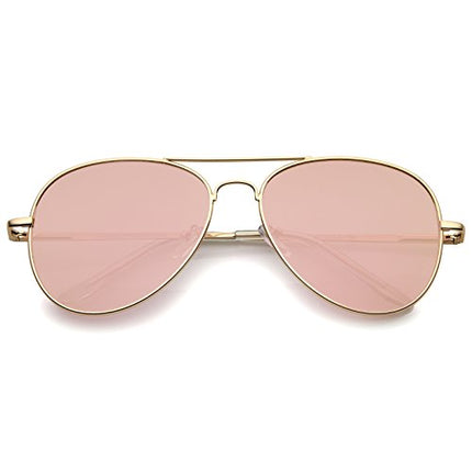 Small Matte Metal Rose Gold Pink Mirror Flat Lens Aviator Sunglasses 56mm (Matte Gold/Pink Mirror)