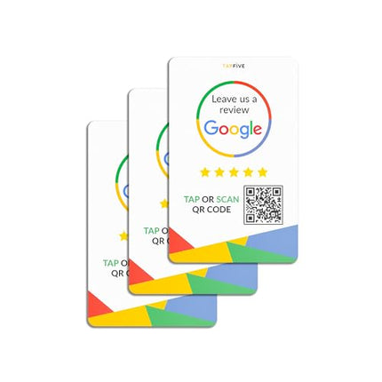 Google Review Tap Card, 3-Pack by TapFive: Reusable Smart Tap NFC & QR for Instant Reviews - iPhone & Android - Boost Business Reviews Quickly - Powered by TapSnap (3-Pack)