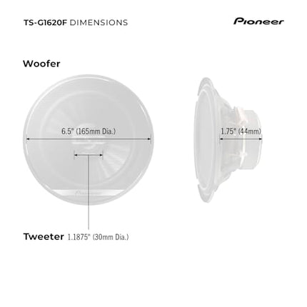 Pioneer TS-G1620F 6-1/2" 2-Way Coaxial Speaker 300W Max. / 40W Nom., 12.90In. X 7.40In. X 3.20In., BLACK