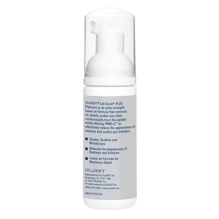 OCuSOFT Lid Scrub PLUS Platinum Extra Strength Foaming Eyelid Cleanser - Leave-On Eyelid & Eyelash Cleanser with Phytosphingosine to Remove Oil, Dirt & Makeup -1.68 fl oz