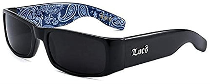LOCS Sunglasses Hardcore Black 0103, Black / Bandana Blue, 5.5w x 1.5h
