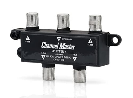 Channel Master Splitter 4, 4-Way Splitter with Power Passing Capability for TV Antenna and Cable Signals