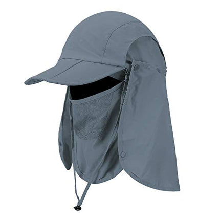 Cristgee Foldable Sun Cap, Fishing Hats, UPF 50+ Protection Caps with Face Mask Neck Flap Dark Gray