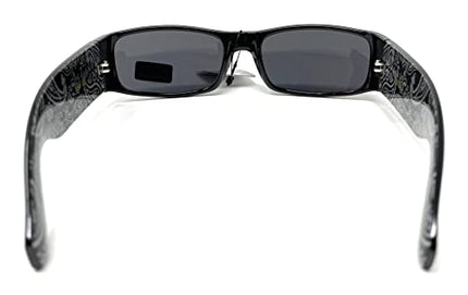 Locs Mens Hardcore Wrap Around Sunglasses with Bandana Print Inside, Black - Black Inside, Medium