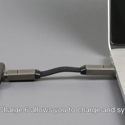 Rolling Square, inCharge 6, Portable Keychain 6-in-1 Multi Charging Cable, Mercury Gray