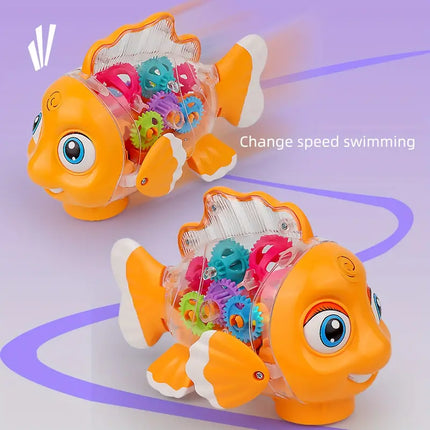 Maxbell Transparent Gear Fish Toy Fun Swing and Walking Fish Toy for Kids