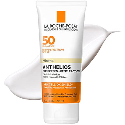 La Roche-Posay Anthelios Mineral Sunscreen SPF 50 Gentle Lotion | Broad Spectrum SPF + Antioxidants | Face & Body Sunscreen | Titanium Dioxide & Zinc Oxide Sunscreen | Oxybenzone Free | Oil Free