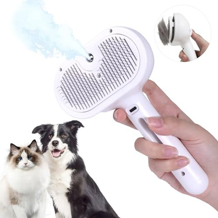 Spray Cat Brush for Shedding,Pet Grooming Brush/Self-Cleaning Wet Cat Comb with USB Rechargeable & Water Tank,Suitable for Dogs,Cats to Reduces Flying Hair,Remove Tangled & Loose Hair(White)