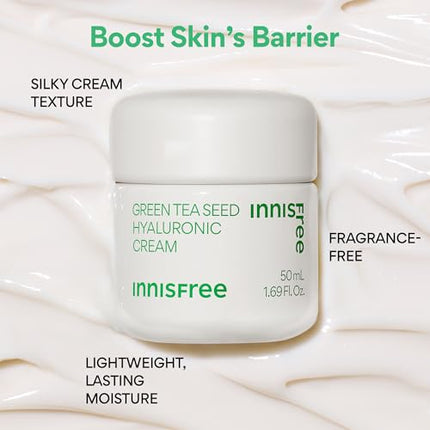 innisfree Green Tea Seed Hyaluronic Acid Cream With Squalane and Ceramides, Korean Hydrating Face Moisturizer and Balancing Cream
