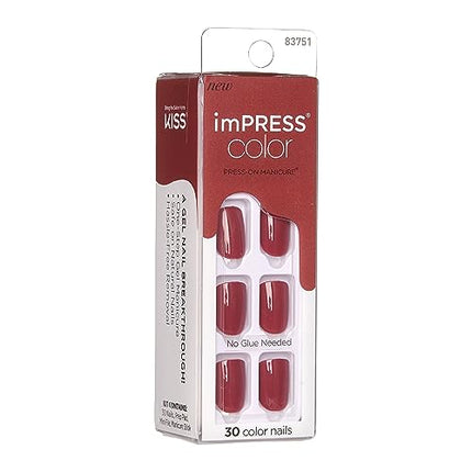 KISS imPRESS No Glue Mani Press On Nails, Color, 'Espress(y)ourself', Brown, Short Size, Squoval Shape, Includes 30 Nails, Prep Pad, Instructions Sheet, 1 Manicure Stick, 1 Mini File