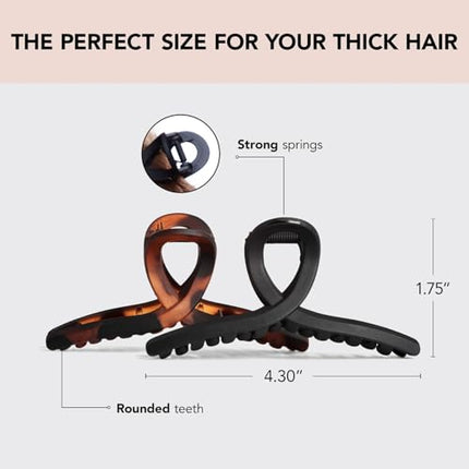 Kitsch Large Hair Clips for Women - Jumbo Loop Hair Claw Clips for Thick Hair | Big Hair Clip & Claw Clip for Teen Girls | Stylish Banana Clip | Hair Styling Accessories (2pc Tortoise&Black)