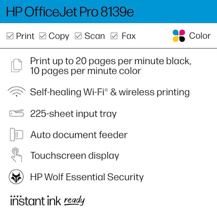 Buy HP OfficeJet Pro 8139e All-in-One Printer, Color, Printer-for-Home, Print, Copy, scan, fax, Inst. in India