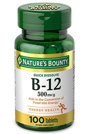 Buy Nature's Bounty Vitamin B12, Supports Energy Metabolism and Nervous System Health, 500mcg, 100 Quick Dissolve Tablets in India India