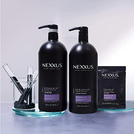 Nexxus Keraphix Shampoo and Conditioner and 3 Hair Repair Masks Treatment System , Damaged Hair Treatment 33.8 oz, 2 Count & 1.5 oz, 3 Count, 5 Count ( Pack of 1)