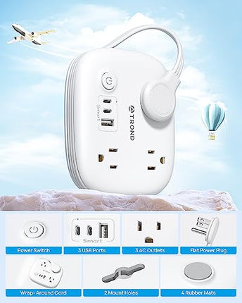 buy TROND Travel Power Strip with USB Ports, 2.6ft Wrapped Around Short Extension Cord Flat Wall Plug, Multi Plug Wall Outlet Extender for Cruise Ship Dorm Room Essentials in India