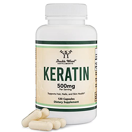 Keratin Hair Growth Vitamin (500mg per Serving, 120 Pills) Keratin Hair Treatment for Men and Women (Vital Protein for Hair, Skin, and Nails) Vitaminas para El Cabello, Vegan Safe by Double Wood