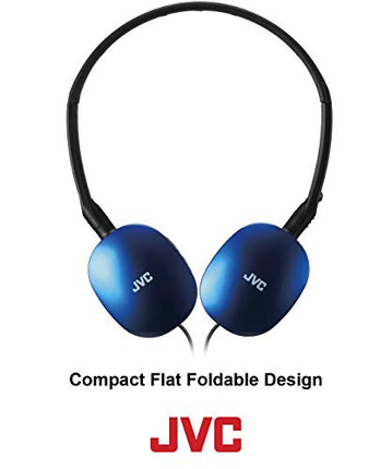 JVC Blue Flat and Foldable Colorful Flats On Ear Headphone with 3.94 foot Gold Plated Phone Slim Plug HAS160A