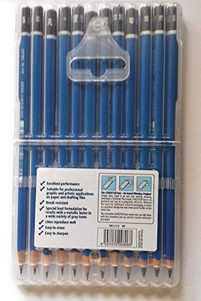 Wooden Lead Pencil By Staedtler Mars Lumograph - Pack of 12 Degrees in Practical Plastic Storage Box with Staedtler Tub Sharpener and Rasoplast Eraser