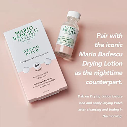 Mario Badescu Drying Patch Blemish Covering, Invisible Spot Treatment, Absorbing All Day Polymer Adhesion with Vitamin C, Vegan & Cruelty Free, Strong Hold (60 Patches, 12mm), Clear