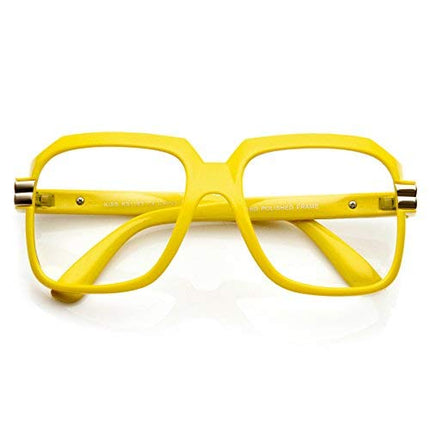 zeroUV Large Color Coated Square Oversized Hip Hop Clear Lens Glasses (Yellow)