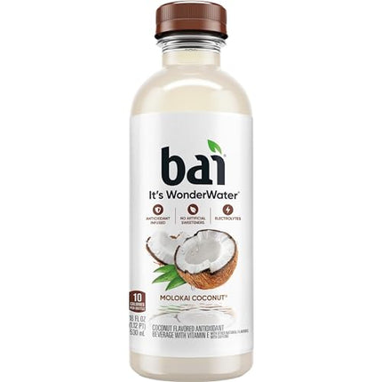 Bai Antioxidant Infused Water Beverage, Molokai Coconut, with Vitamin C and No Artificial Sweeteners, 18 Fluid Ounce Bottle, 12 Pack