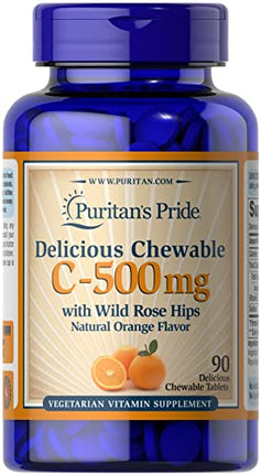 Puritan's Pride Chewable Vitamin C-500 Mg with Rose Hips Chewables, 90 Count