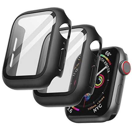 JETech Case with Screen Protector Compatible with Apple Watch SE (2022/2020) /Series 6 5 4 44mm, Overall Protective Cover, Built-in Tempered Glass Film High Sensitivity, 2 Pack (Black)