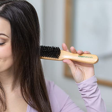buy GranNaturals Boar Bristle Slick Back Hair Brush - Soft/Medium Smoothing Hairbrush to Style, Polish in India